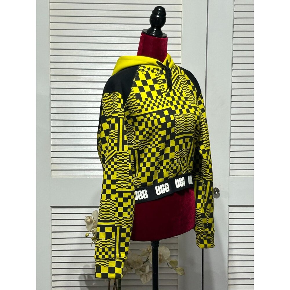 UGG Women's Yellow  Black Mallory Cropped Hoodie Checks Size Medium 3052 - Picture 3 of 12